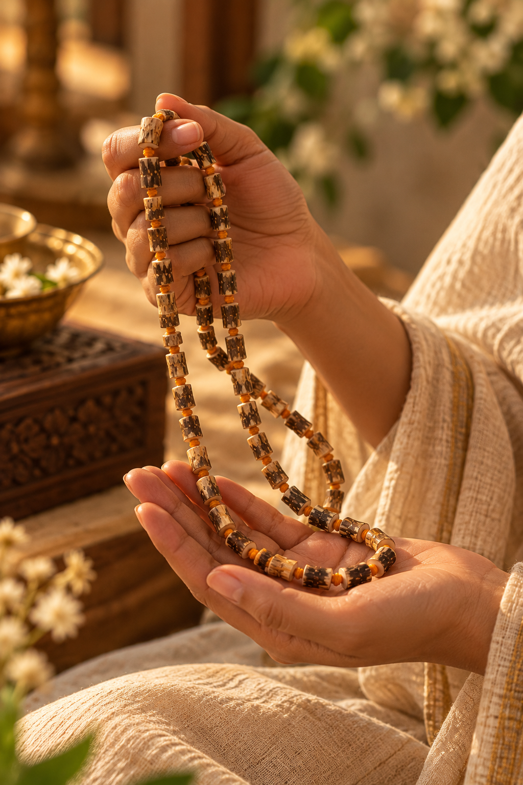 108 beads plus 1 guru bead Brown Original Tulsi Japa Mala